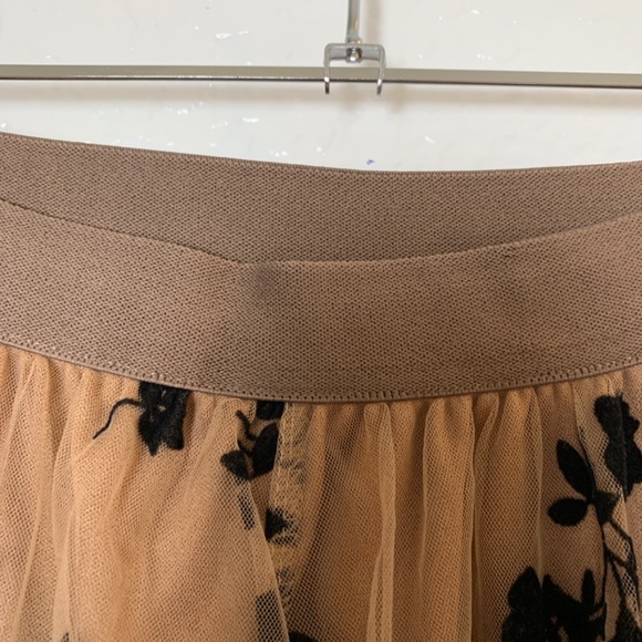 Burnout Velvet Layered Mesh Midi Skirt M Caramel Brown Black Floral Fairy Core - Picture 3 of 12